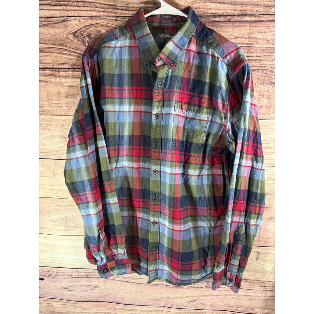 Eddie Bauer Mens Tall LG Flannel Shirt Classic Fit Plaid Button Down Red Green